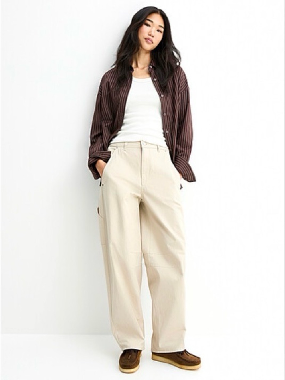 Wide-Leg/ barrel Utility Pants in Cream